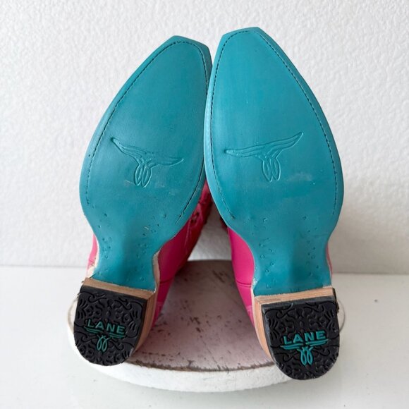 Lane COSSETTE Hot Pink Cowboy Boots Western Cowgirl Tall Snip Toe Womens Size 7 - Picture 9 of 11
